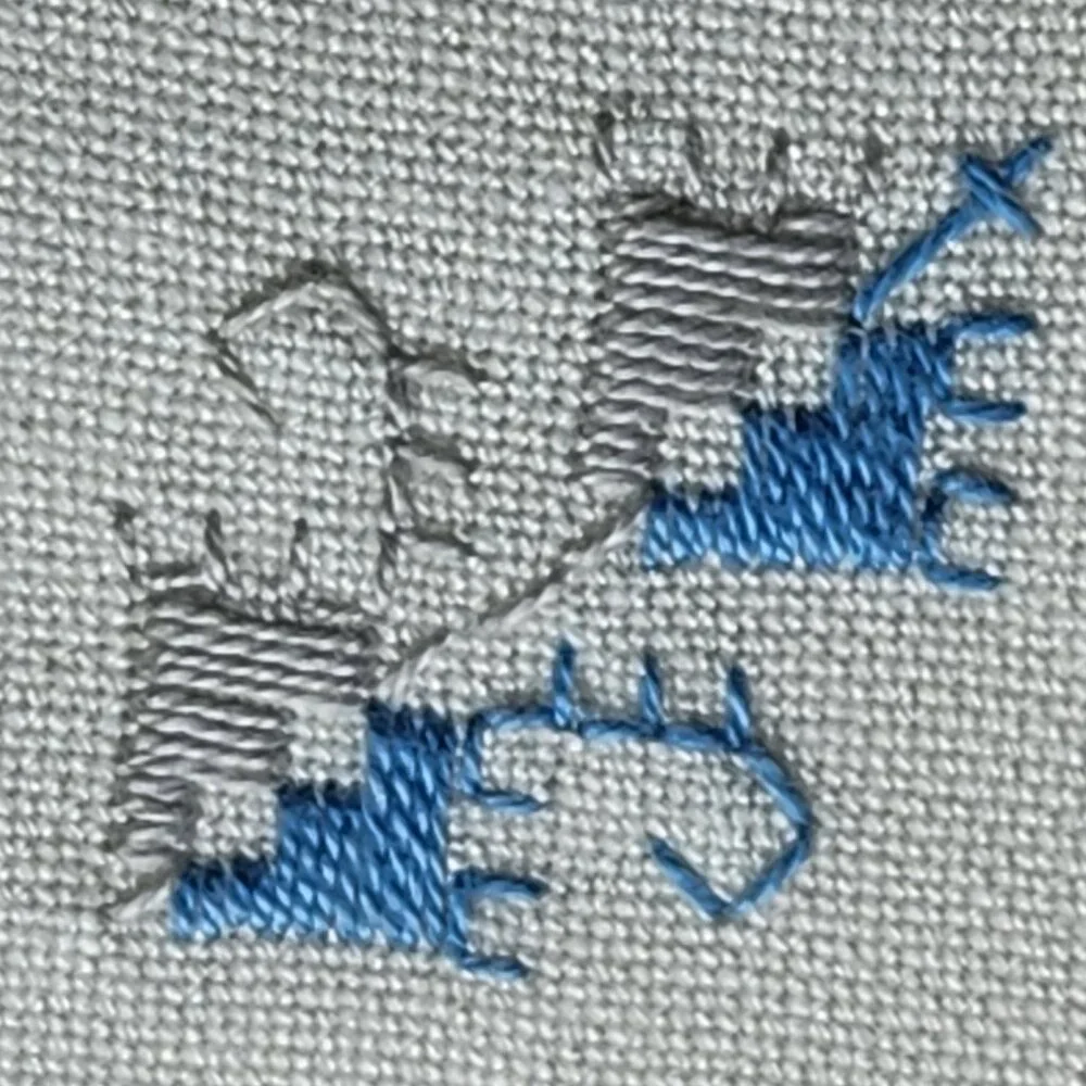 Vintage Embroidered Linen Tablecloth – 40"x40" Floral Blue Gray Stitching - Picture 7 of 13